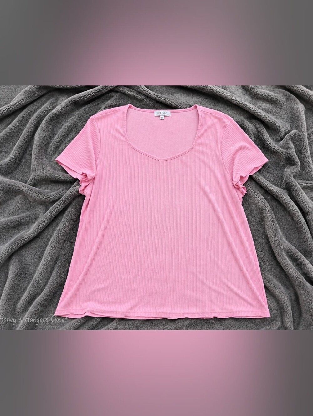 mySTYLE Pink Ribbed Short Sleeve Top |  Size 2X